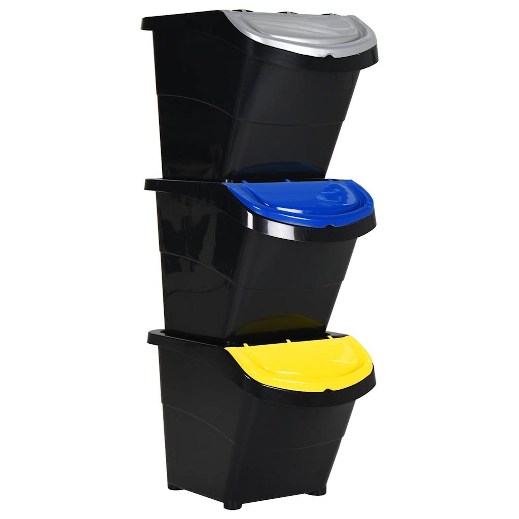 Stackable Waste Bins With Lids 3 Pcs Pp
