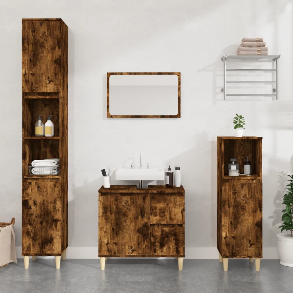 3 Piece Bathroom Cabinet Set Engineered Wood