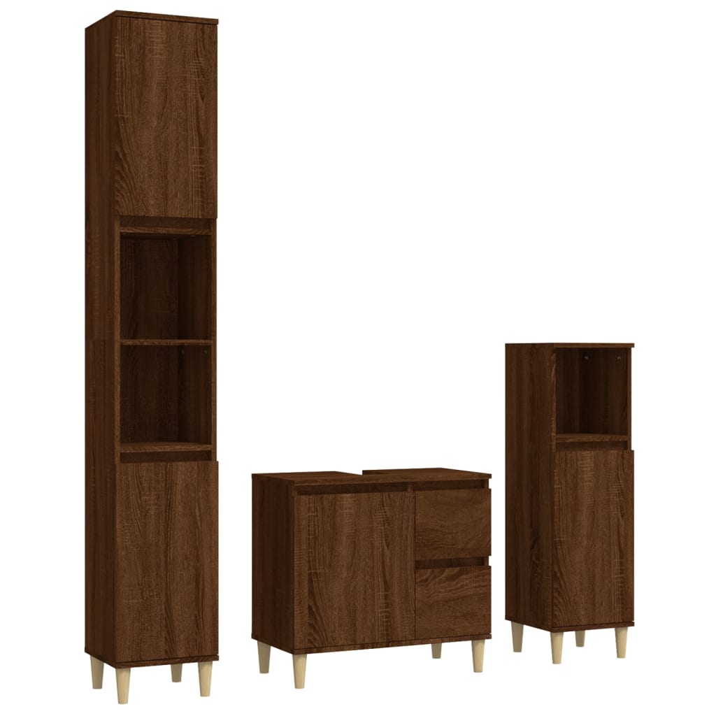 3 Piece Bathroom Cabinet Set Engineered Wood
