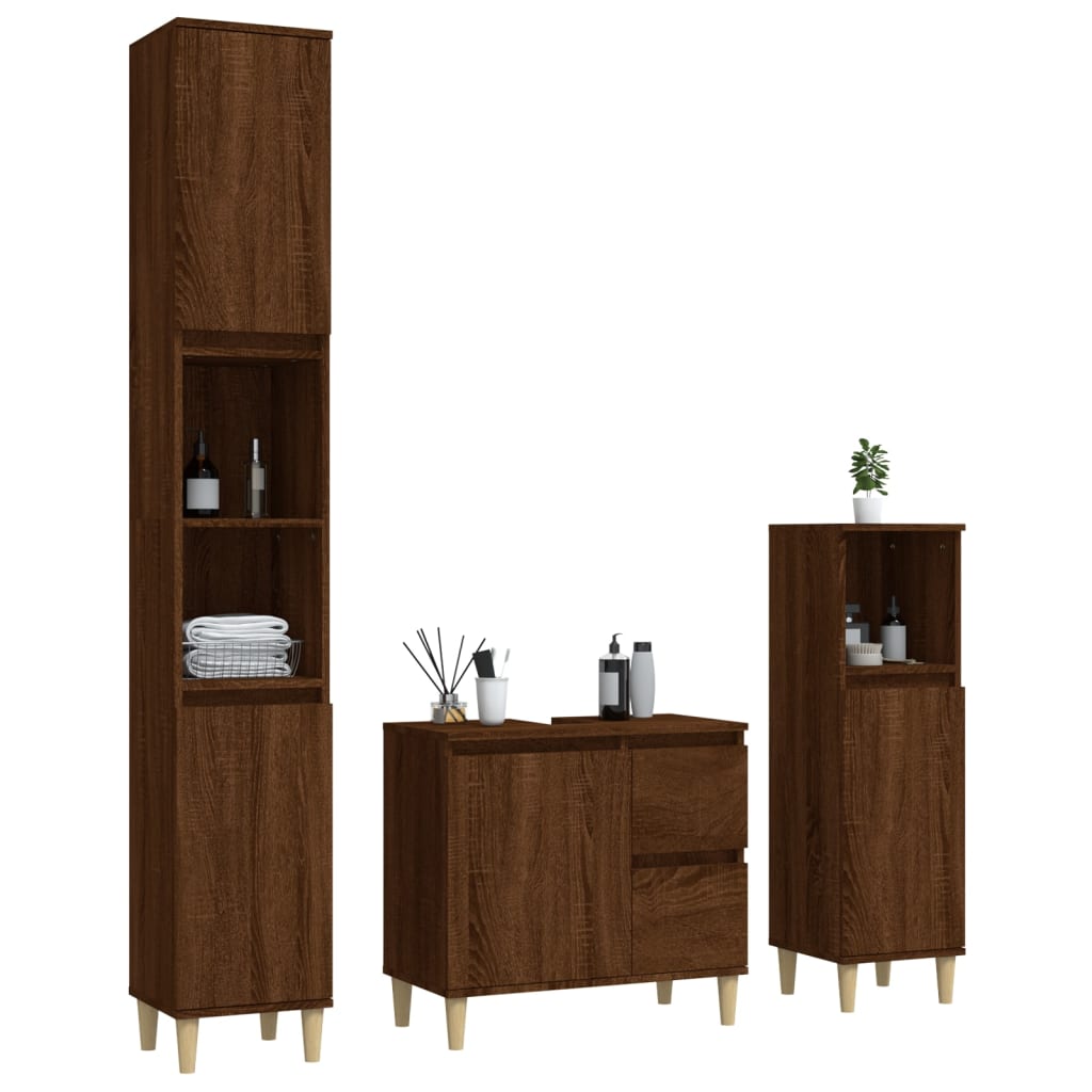 3 Piece Bathroom Cabinet Set Engineered Wood