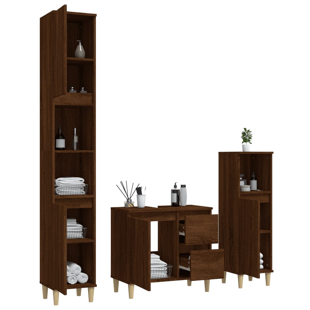 3 Piece Bathroom Cabinet Set Engineered Wood