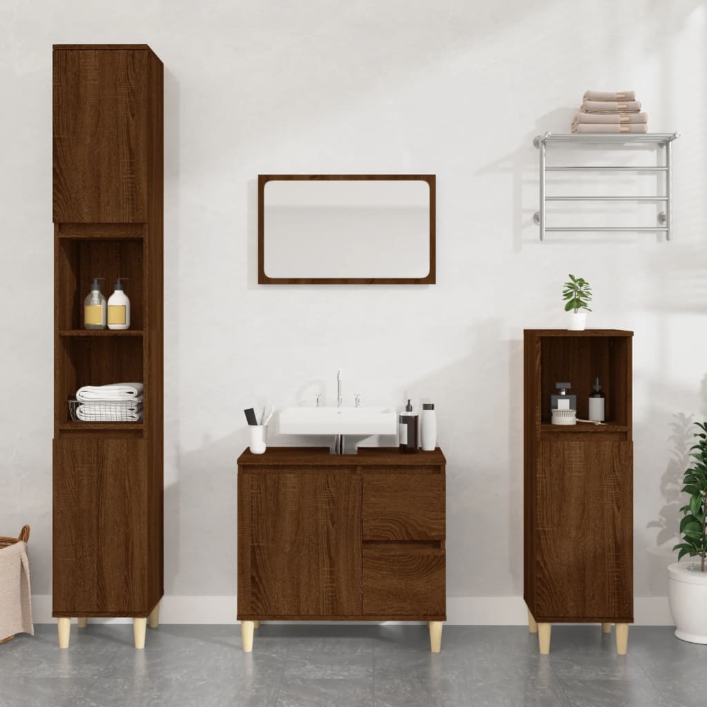 3 Piece Bathroom Cabinet Set Engineered Wood