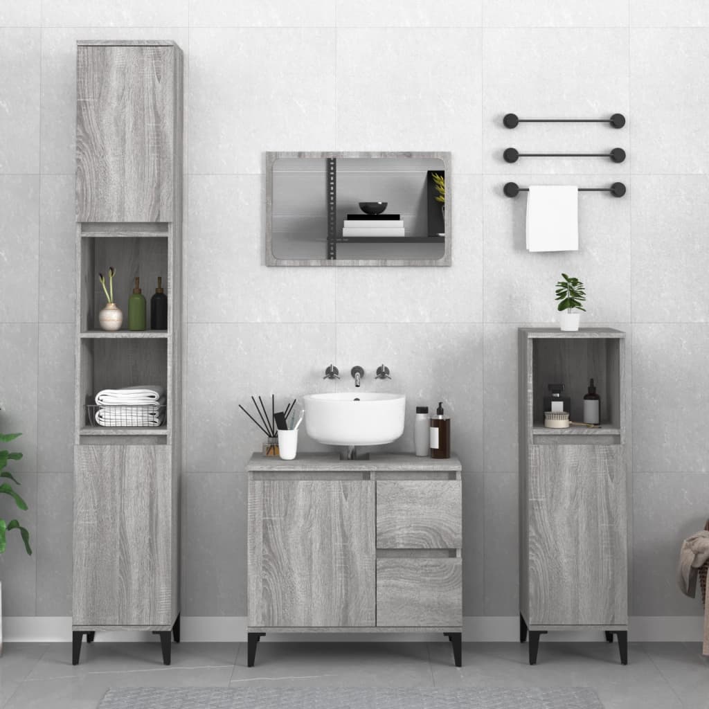 3 Piece Bathroom Cabinet Set Engineered Wood