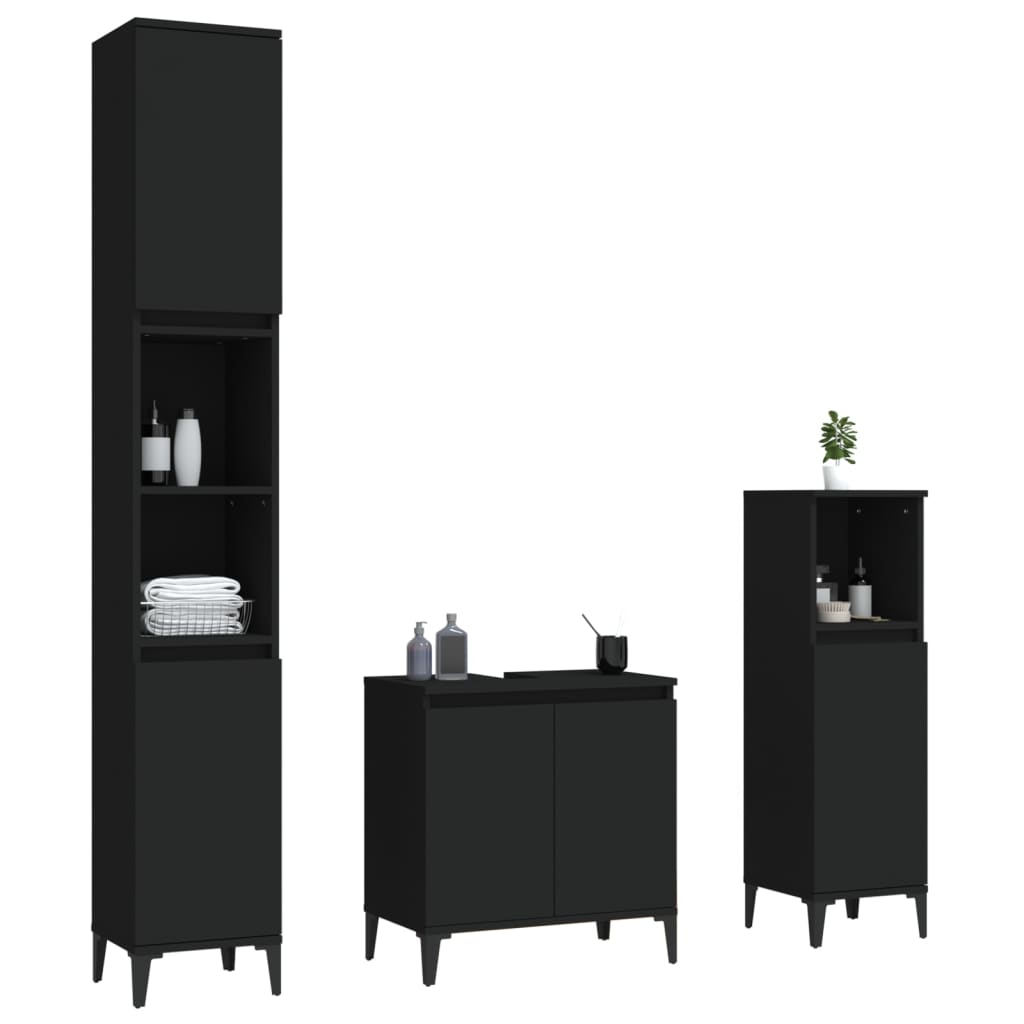 3 Piece Bathroom Furniture Set Engineered Wood