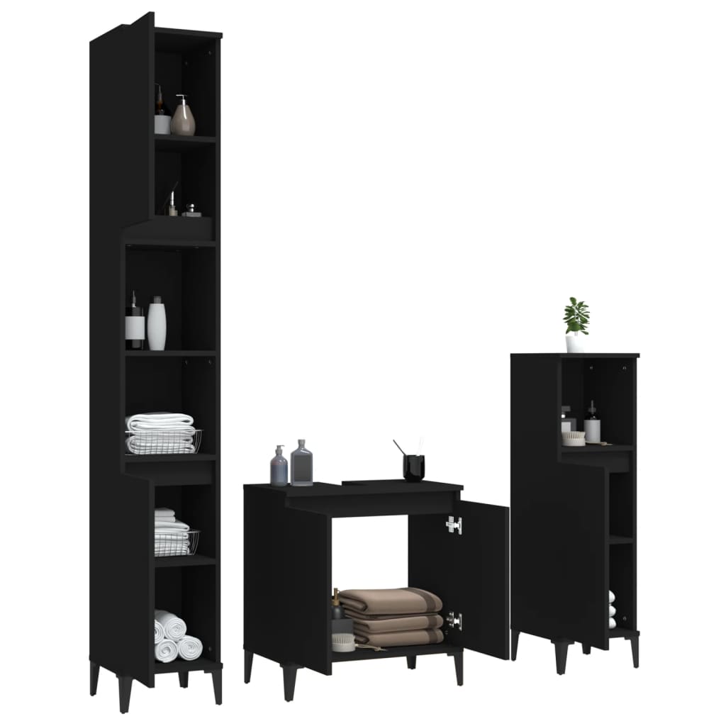 3 Piece Bathroom Furniture Set Engineered Wood