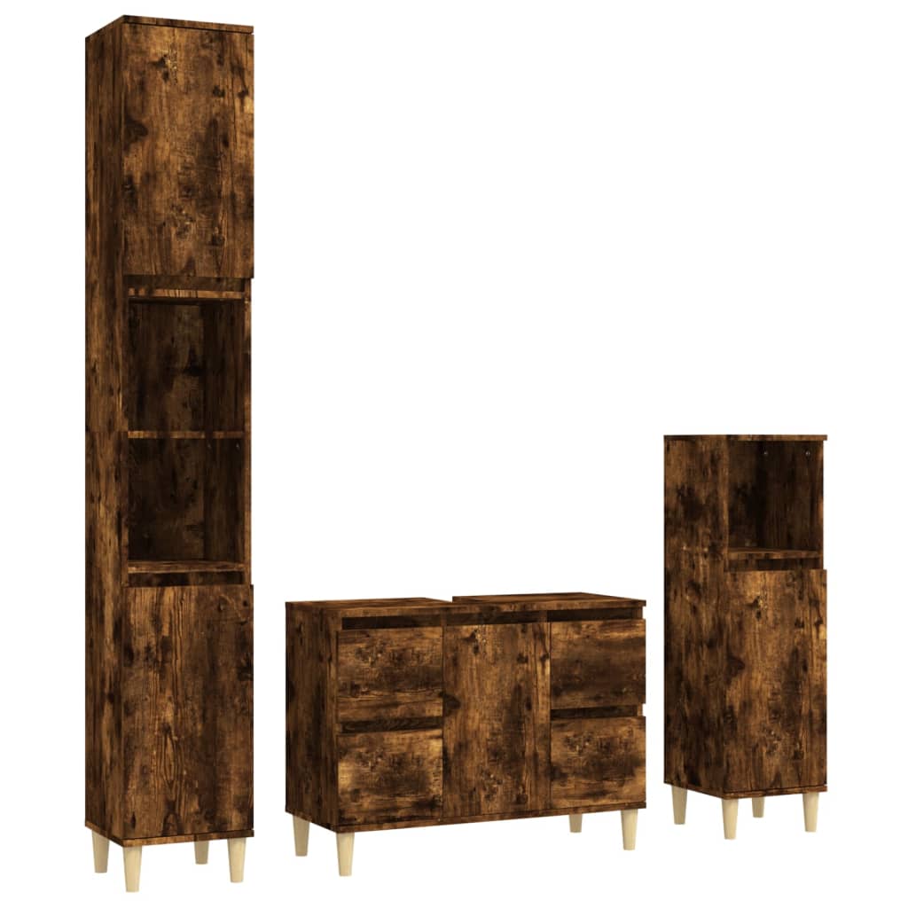 3 Piece Bathroom Furniture Set Engineered Wood