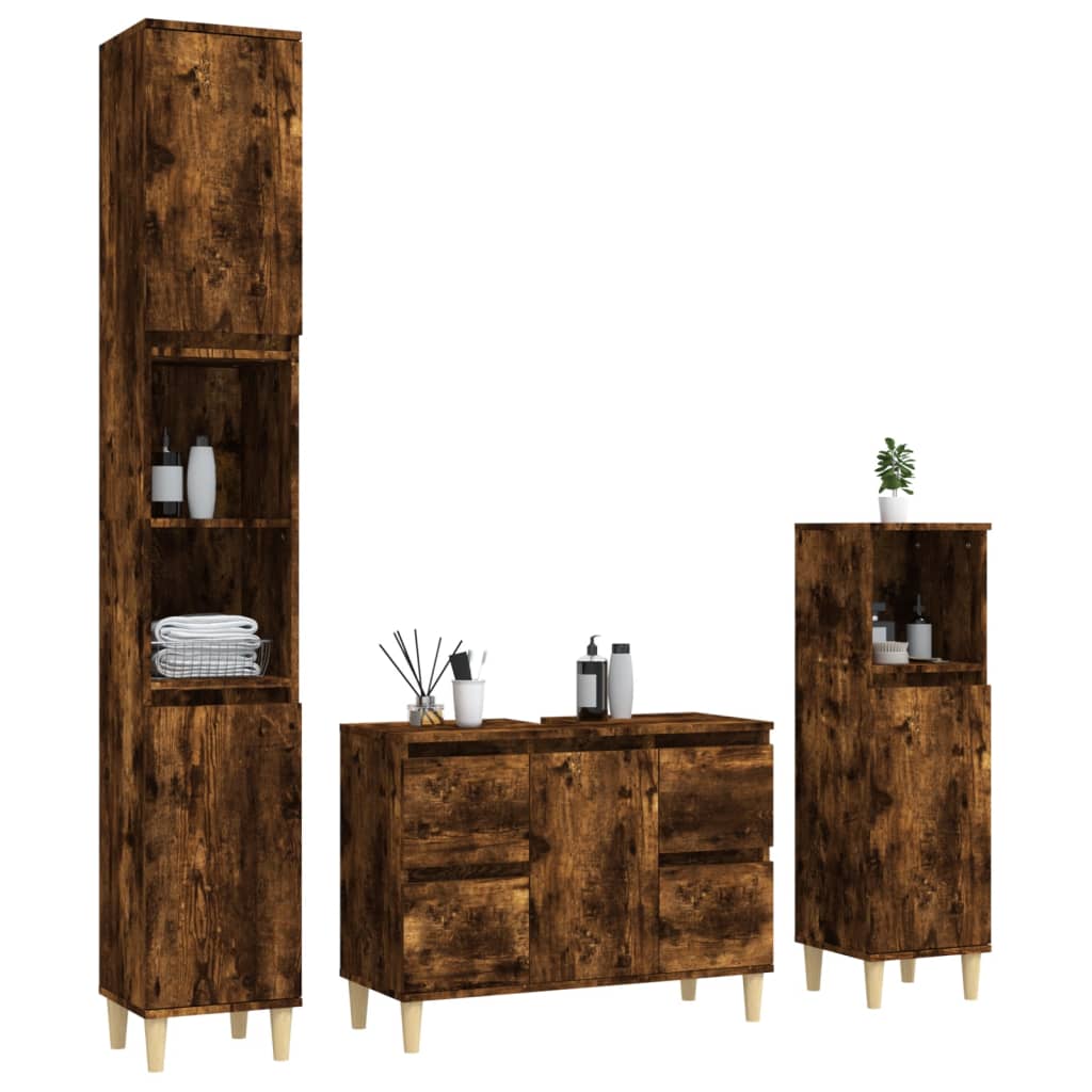 3 Piece Bathroom Furniture Set Engineered Wood