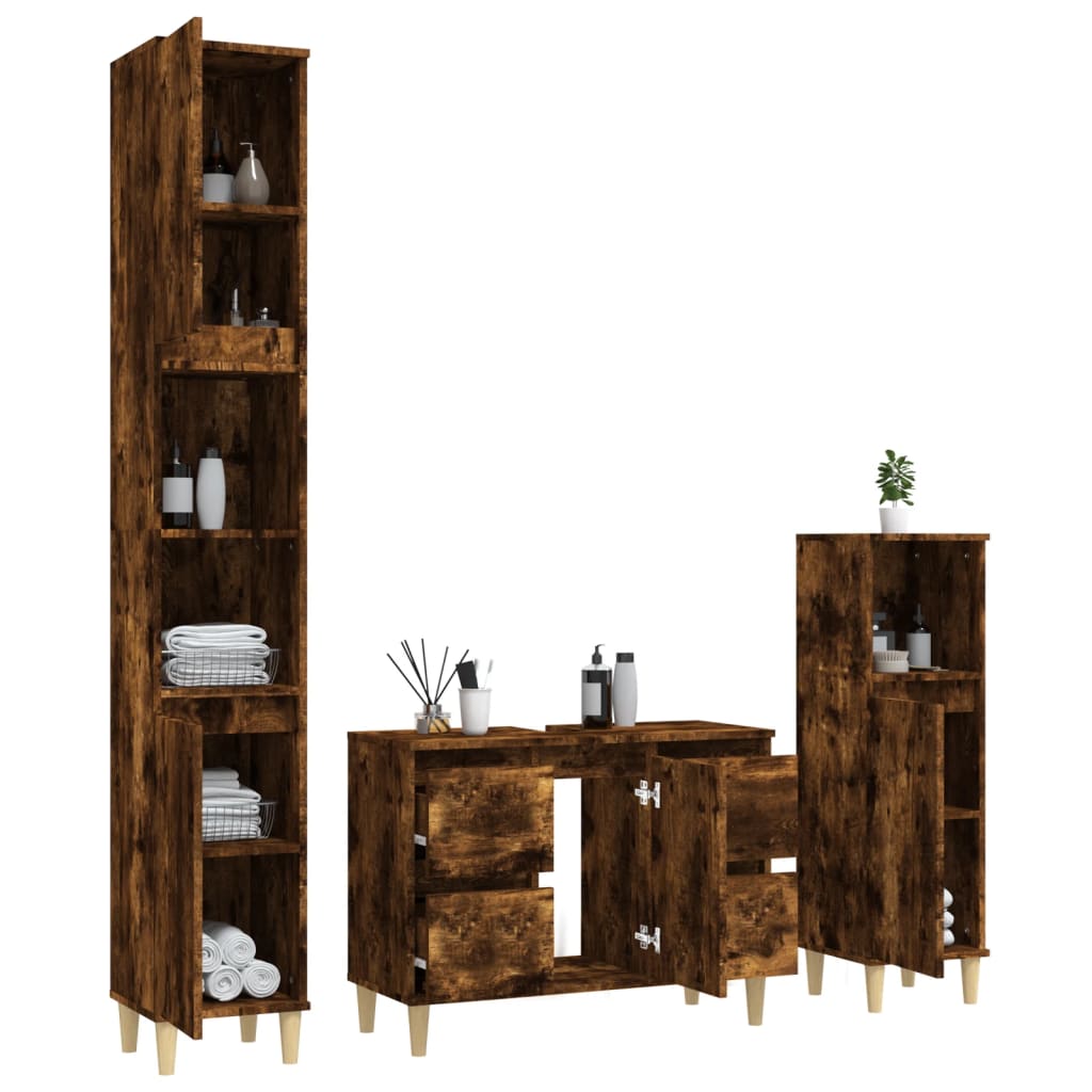 3 Piece Bathroom Furniture Set Engineered Wood