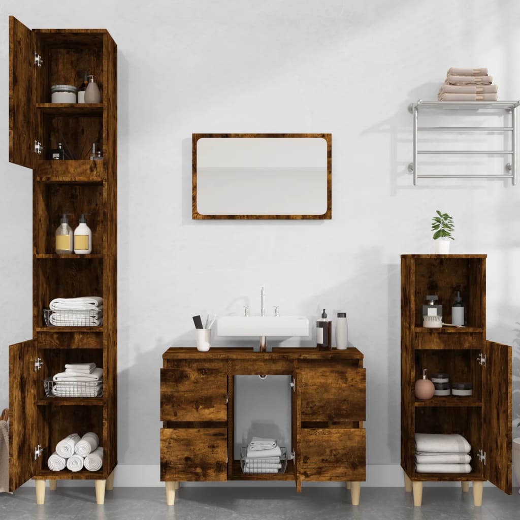 3 Piece Bathroom Furniture Set Engineered Wood