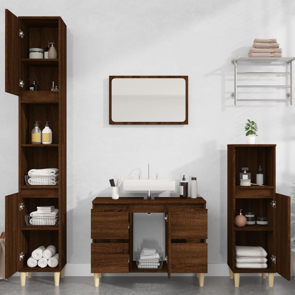 3 Piece Bathroom Furniture Set Engineered Wood