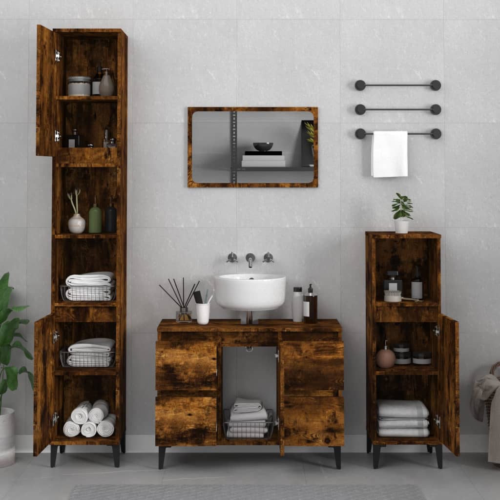 3 Piece Bathroom Furniture Set Engineered Wood