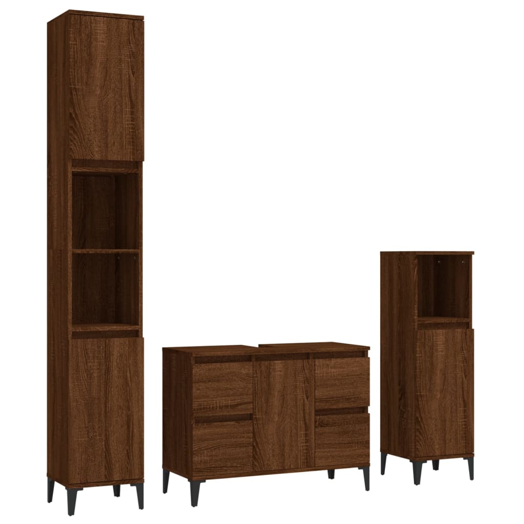3 Piece Bathroom Furniture Set Engineered Wood