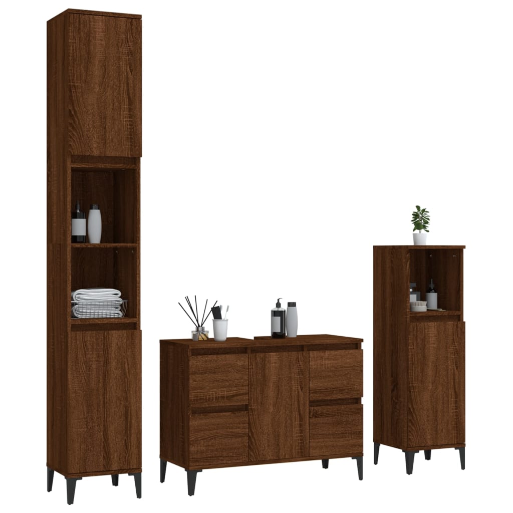 3 Piece Bathroom Furniture Set Engineered Wood