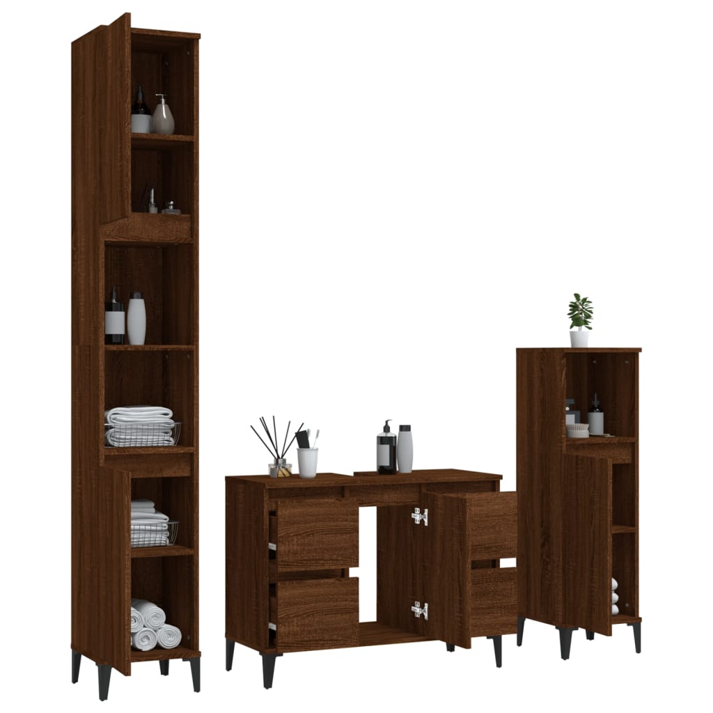 3 Piece Bathroom Furniture Set Engineered Wood