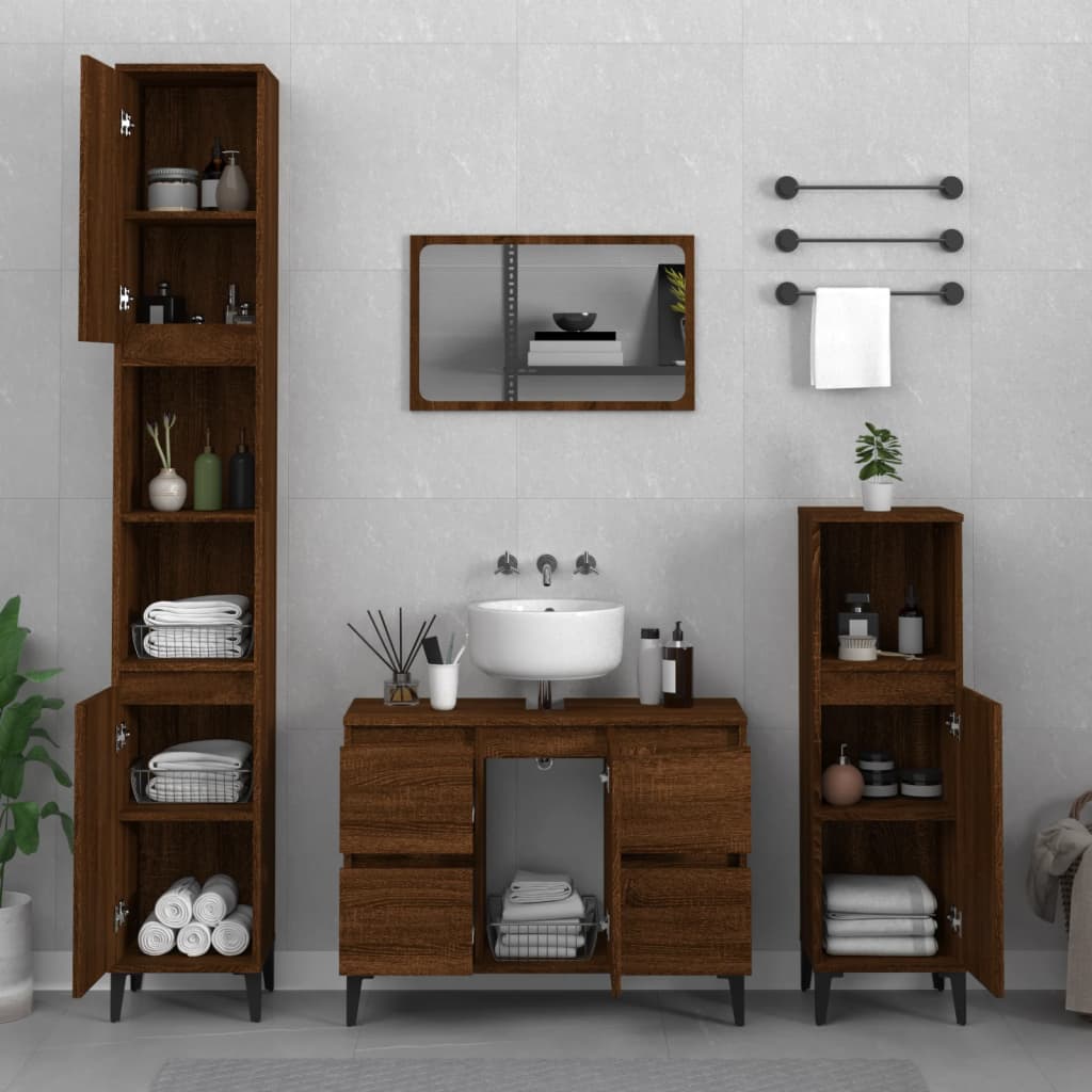 3 Piece Bathroom Furniture Set Engineered Wood