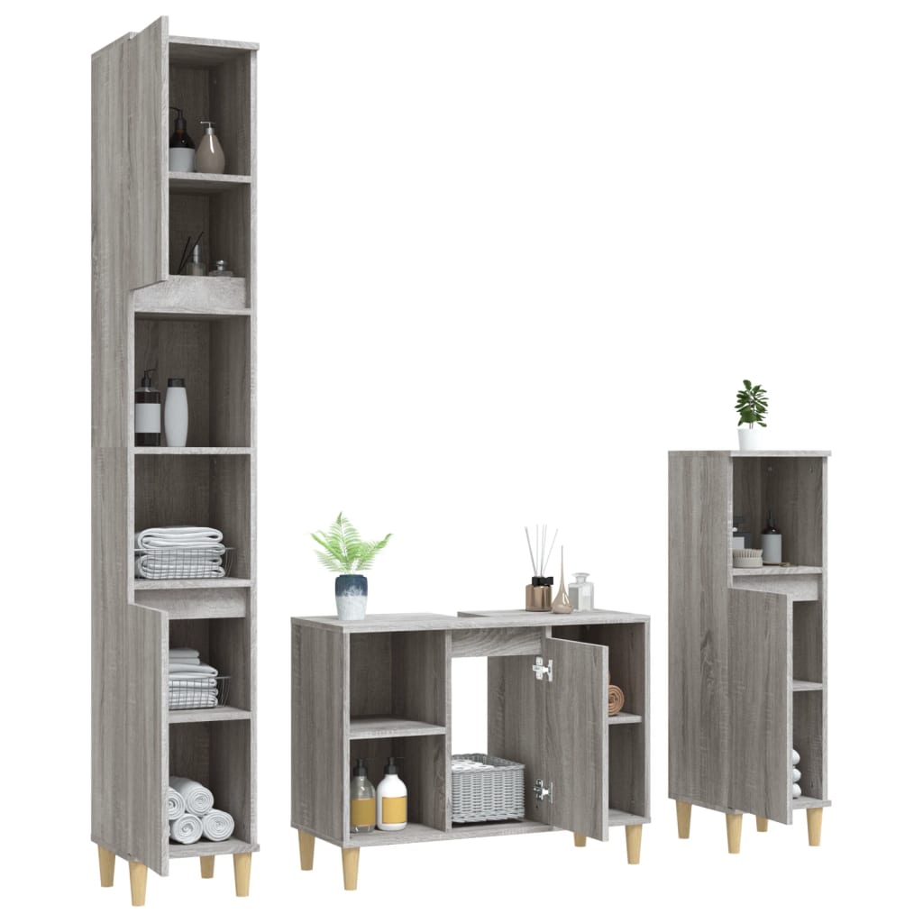 3 Piece Bathroom Furniture Set Engineered Wood
