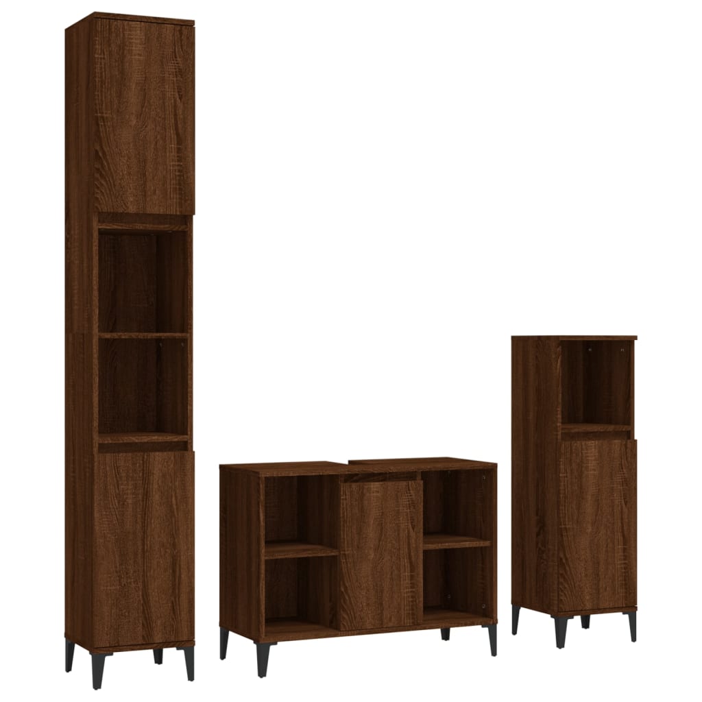 3 Piece Bathroom Furniture Set Engineered Wood