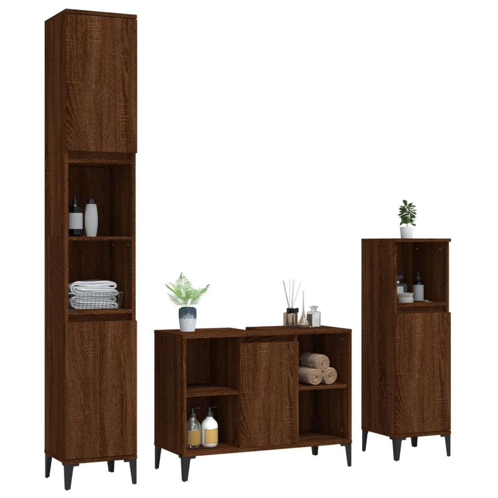 3 Piece Bathroom Furniture Set Engineered Wood