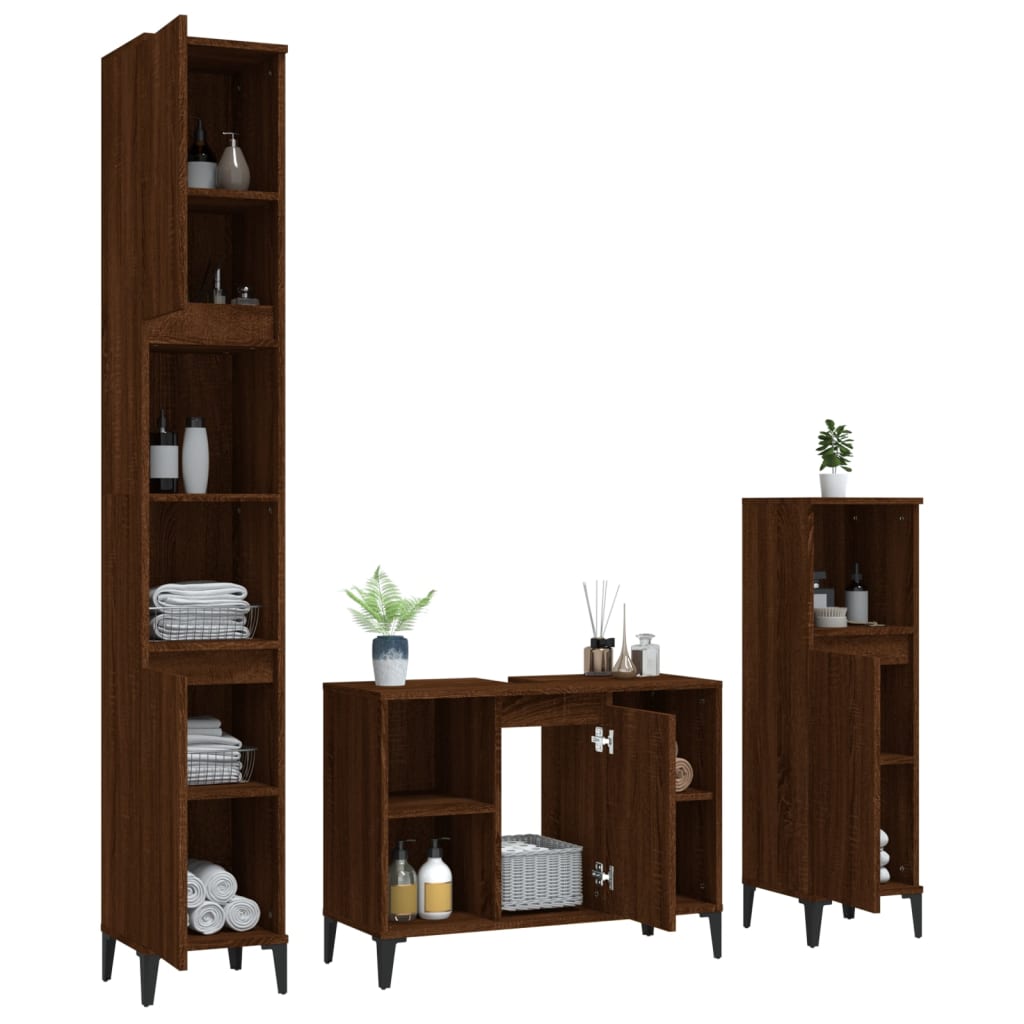 3 Piece Bathroom Furniture Set Engineered Wood
