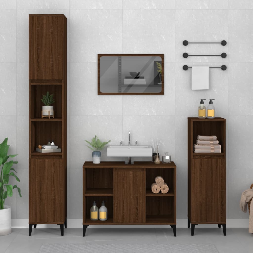3 Piece Bathroom Furniture Set Engineered Wood