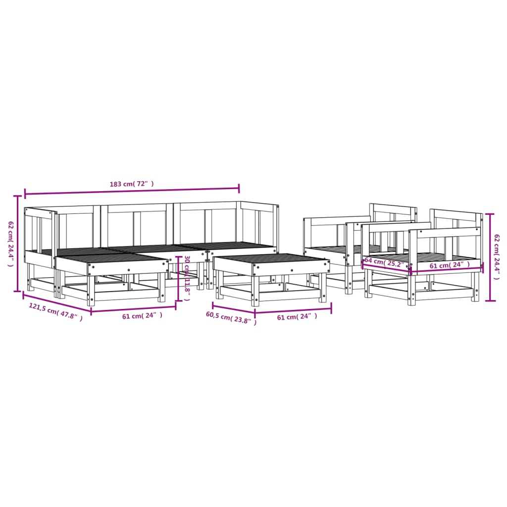 7 Piece Garden Lounge Set Solid Wood Pine