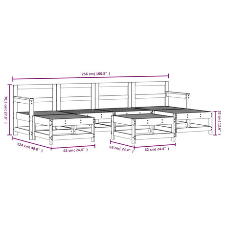 7 Piece Garden Lounge Set White Solid Wood Pine