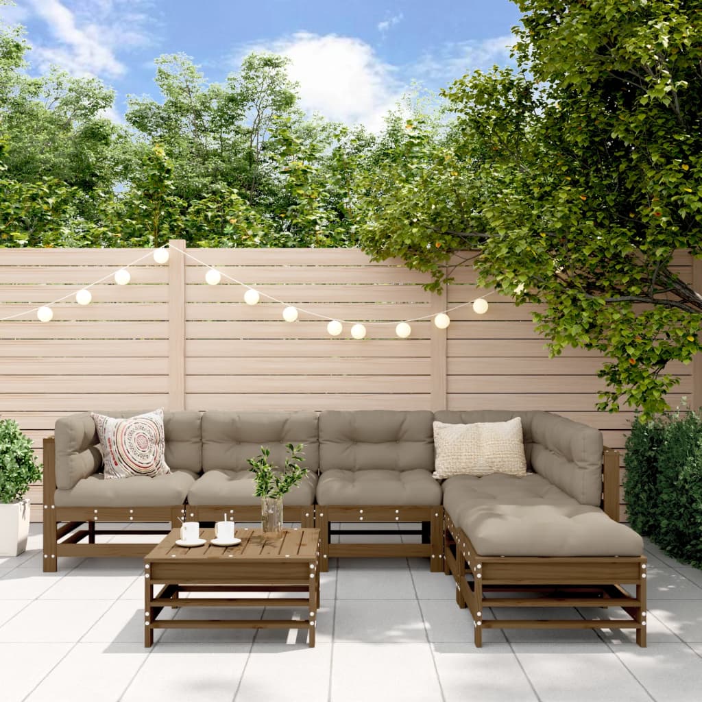 7 Piece Garden Lounge Set Grey Solid Wood Pine