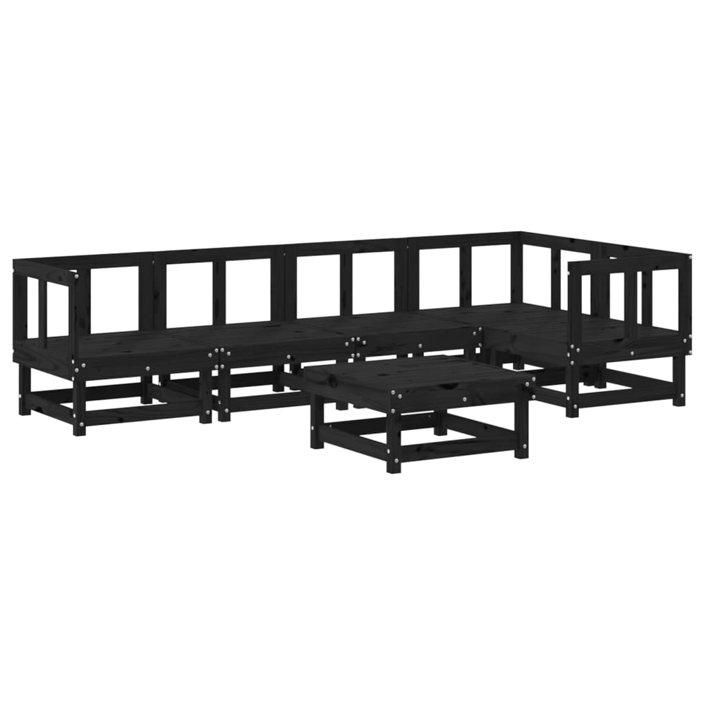 6 Piece Garden Lounge Set Black Solid Wood Pine