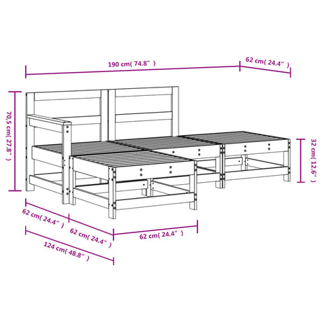 4 Piece Garden Lounge Set Solid Wood Pine