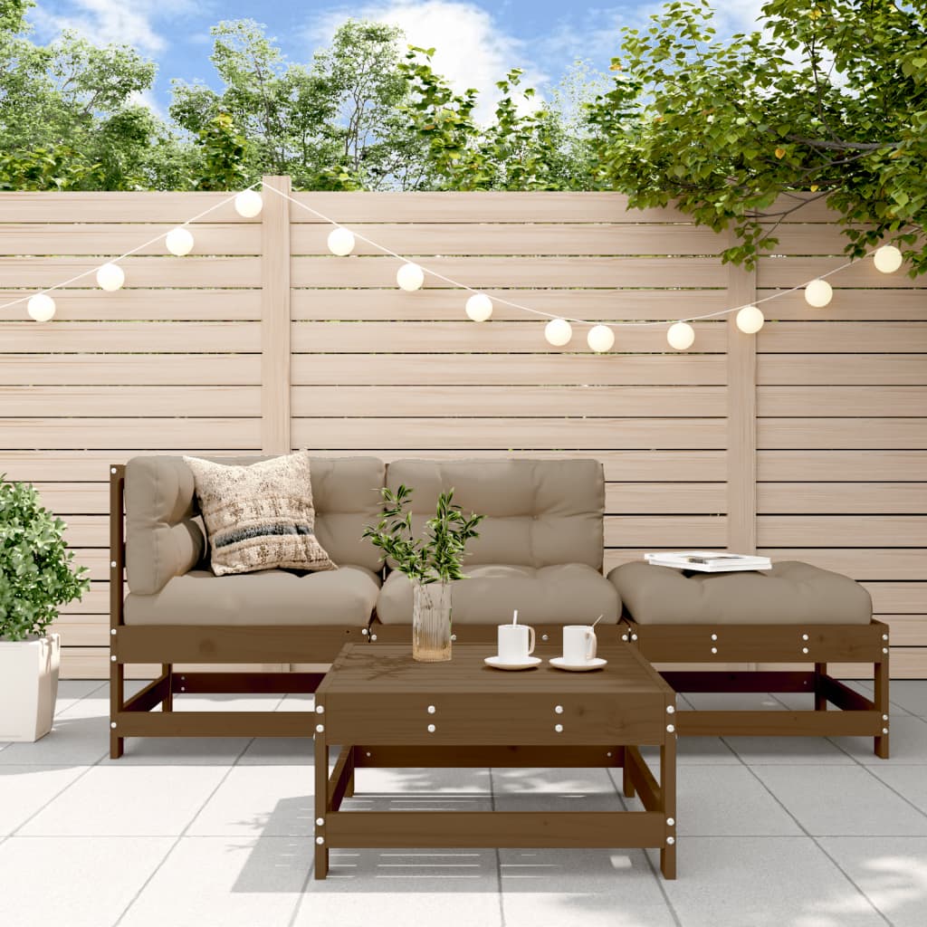 4 Piece Garden Lounge Set Solid Wood Pine