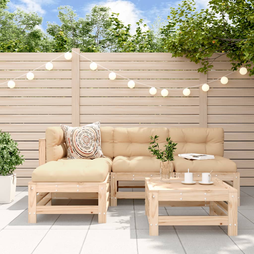 5 Piece Garden Lounge Set White Solid Wood Pine