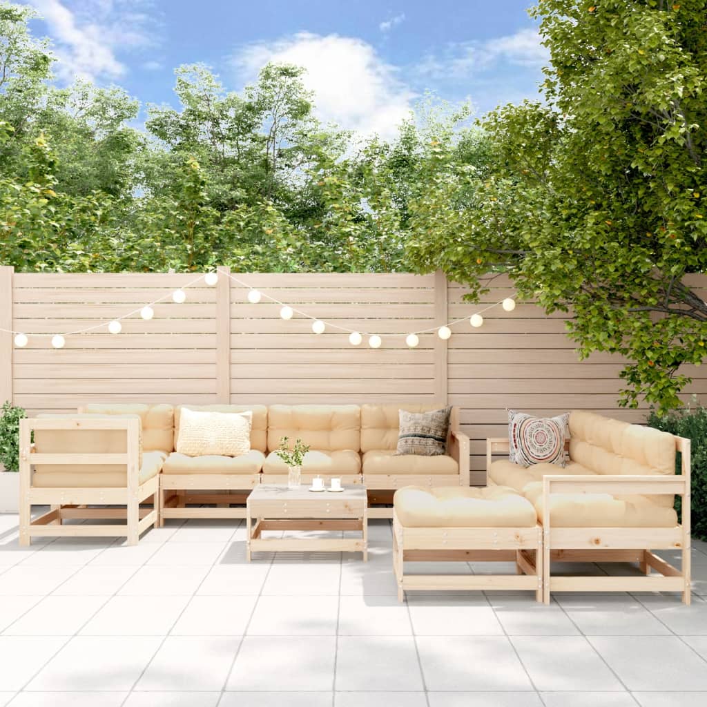 10 Piece Garden Lounge Set White Solid Wood Pine
