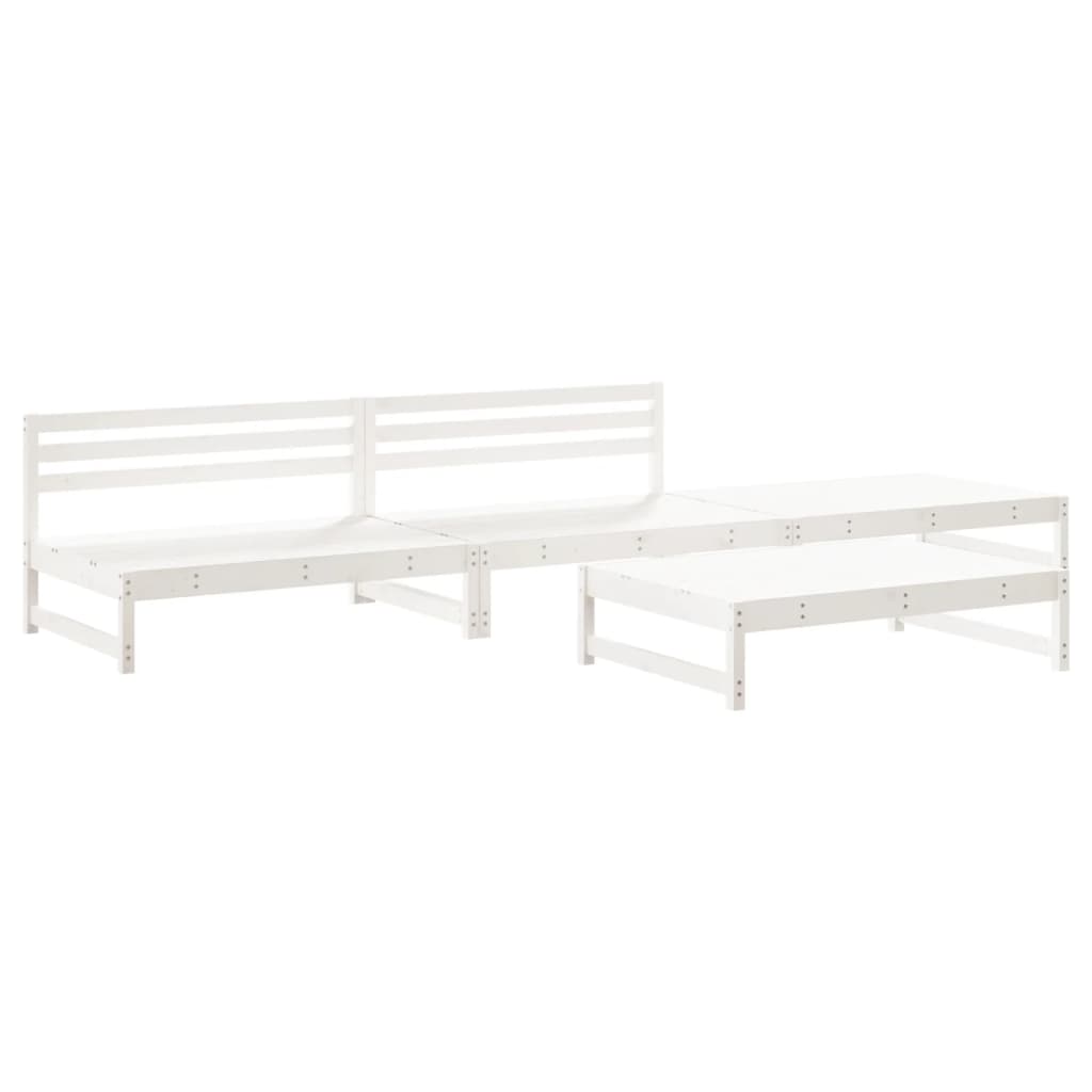 4 Piece Garden Lounge Set White Solid Wood Pine