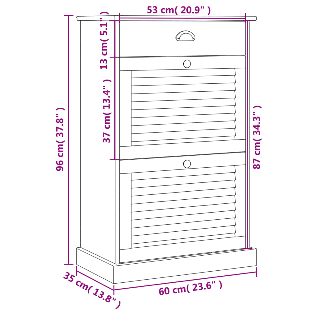 Shoe Cabinet Vigo 60X35X96 Cm Solid Wood Pine