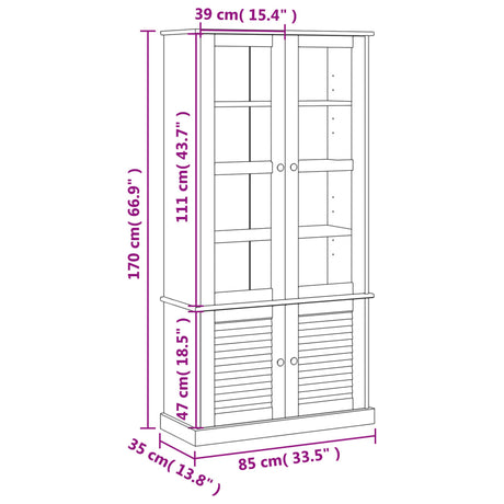 Glass Display Cabinet Vigo 85X35X170 Cm Solid Wood Pine