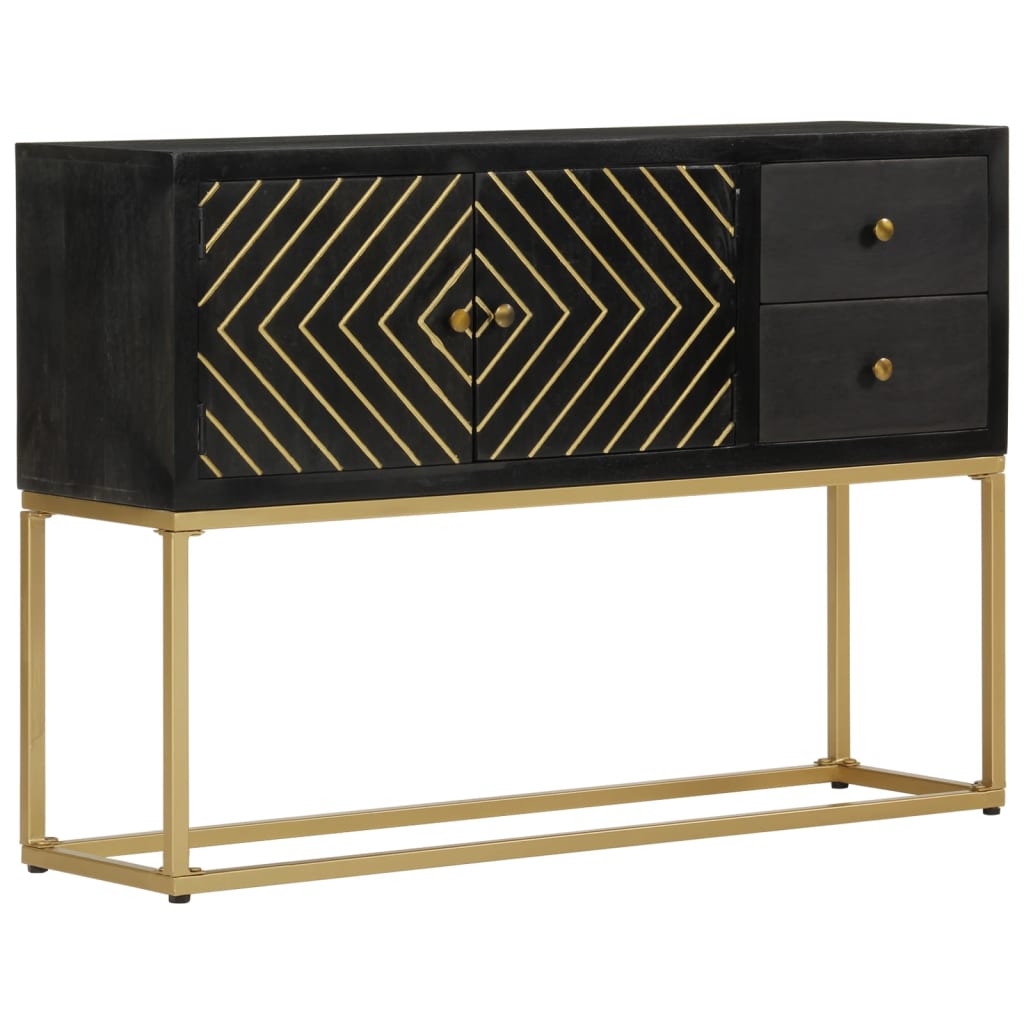 Sideboard Black And Gold 110X30X75 Cm Solid Wood Mango