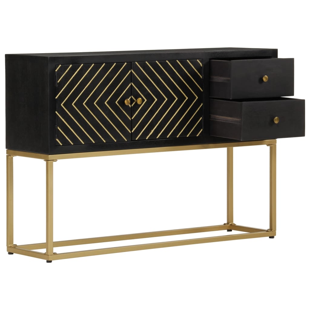 Sideboard Black And Gold 110X30X75 Cm Solid Wood Mango