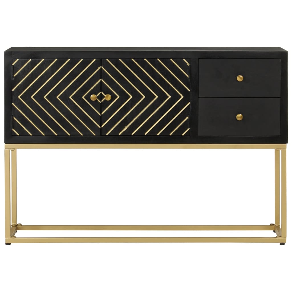 Sideboard Black And Gold 110X30X75 Cm Solid Wood Mango