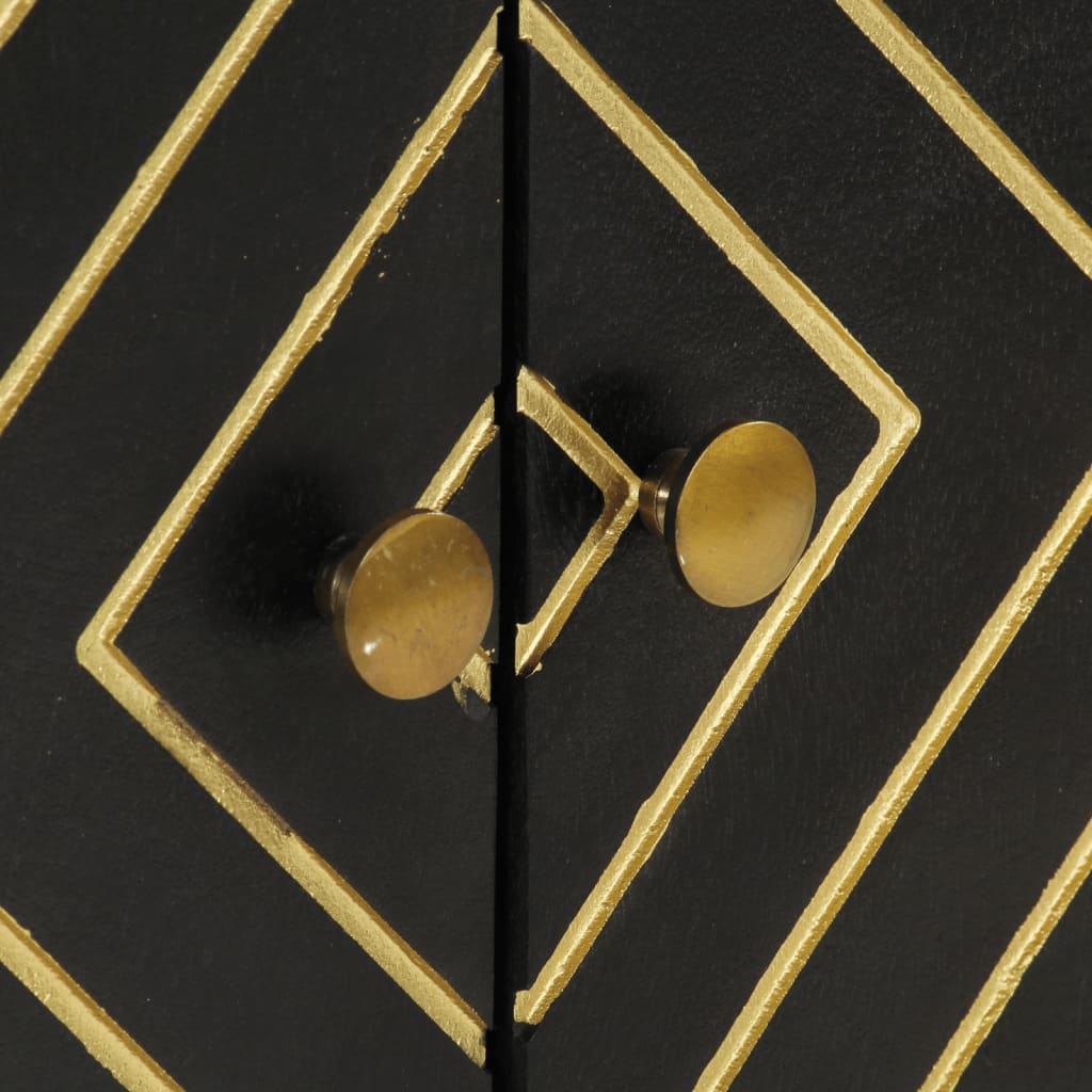 Sideboard Black And Gold 110X30X75 Cm Solid Wood Mango