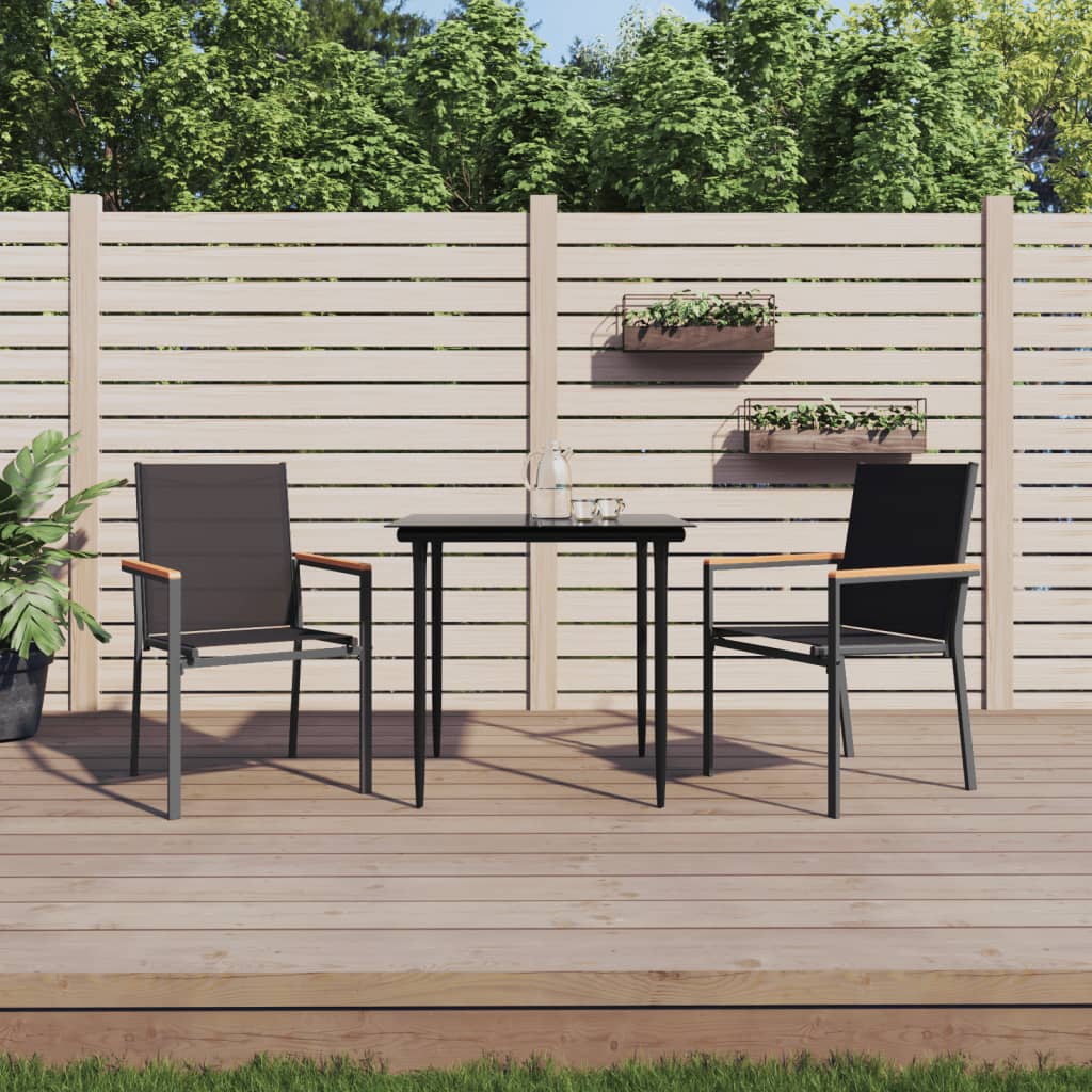 7 Piece Garden Dining Set Black Textilene And Steel