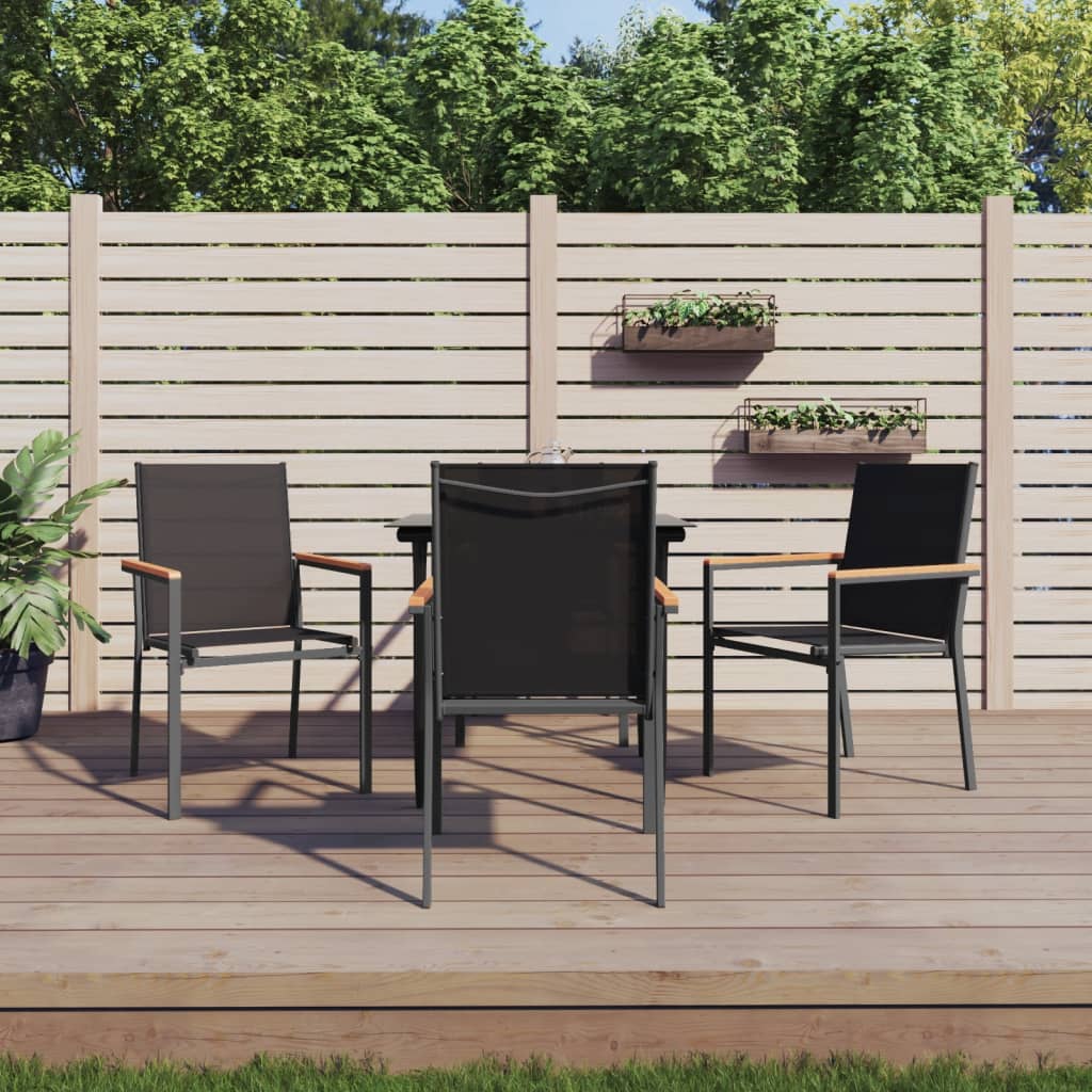 7 Piece Garden Dining Set Black Textilene And Steel