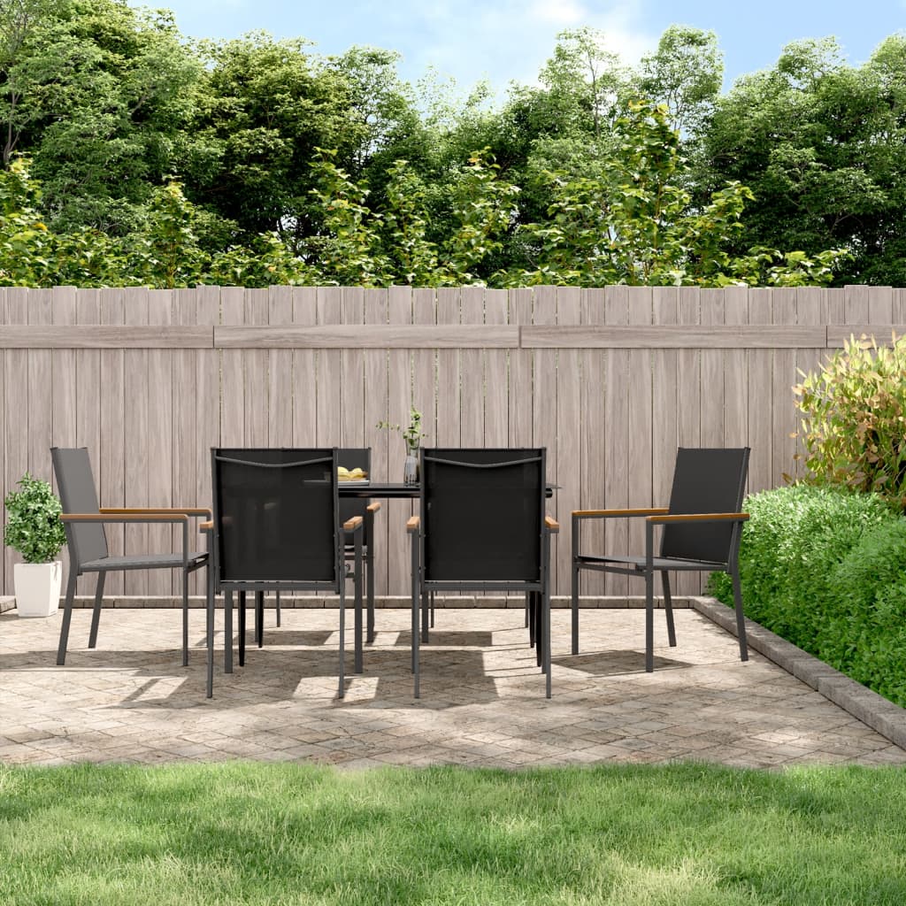 7 Piece Garden Dining Set Black Textilene And Steel