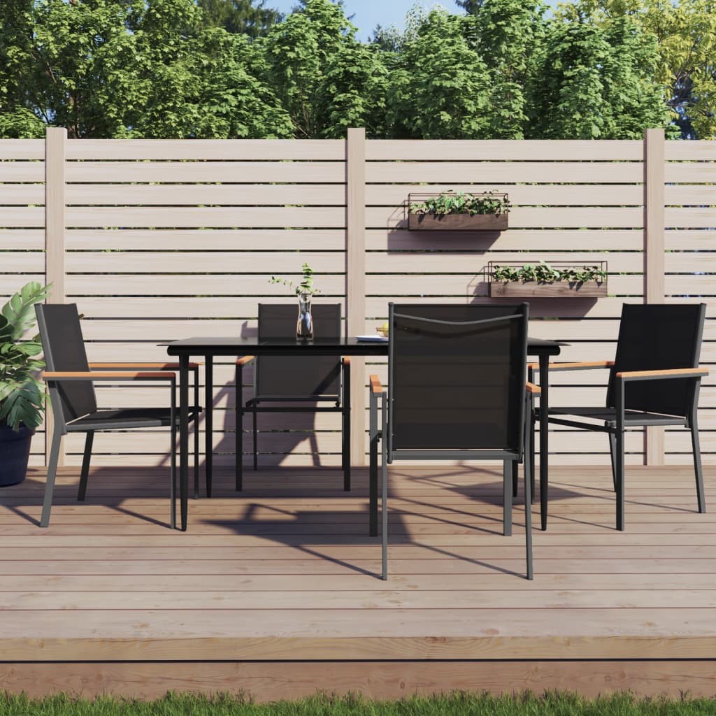 7 Piece Garden Dining Set Black Textilene And Steel