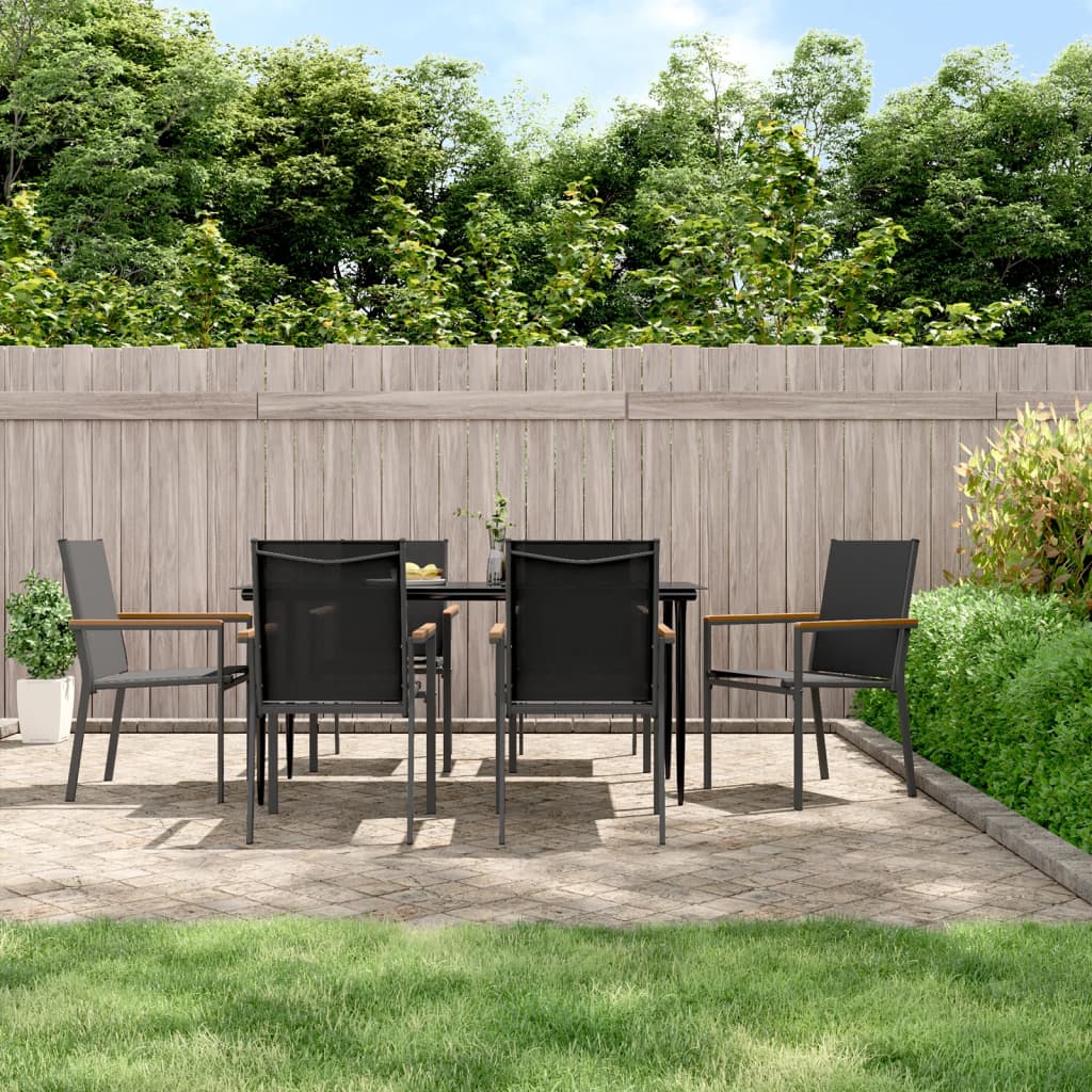 7 Piece Garden Dining Set Black Textilene And Steel