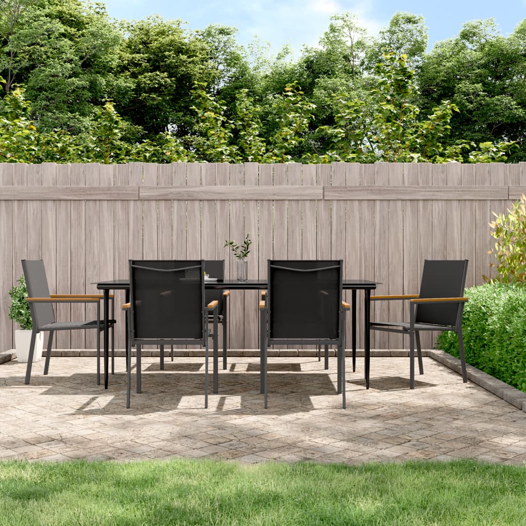 7 Piece Garden Dining Set Black Textilene And Steel