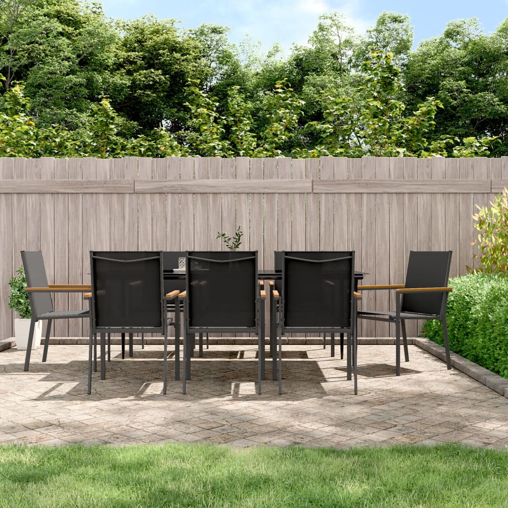 7 Piece Garden Dining Set Black Textilene And Steel