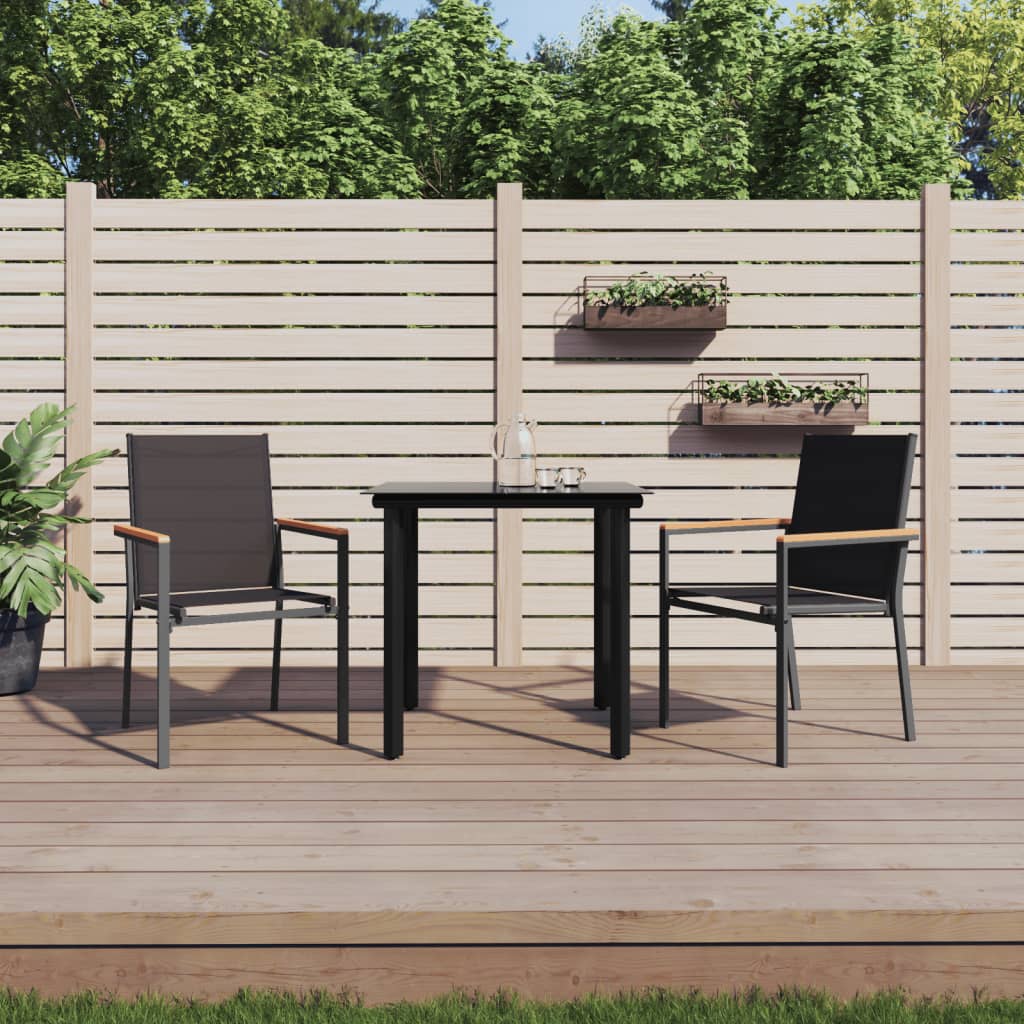 5 Piece Garden Dining Set Black Textilene And Steel