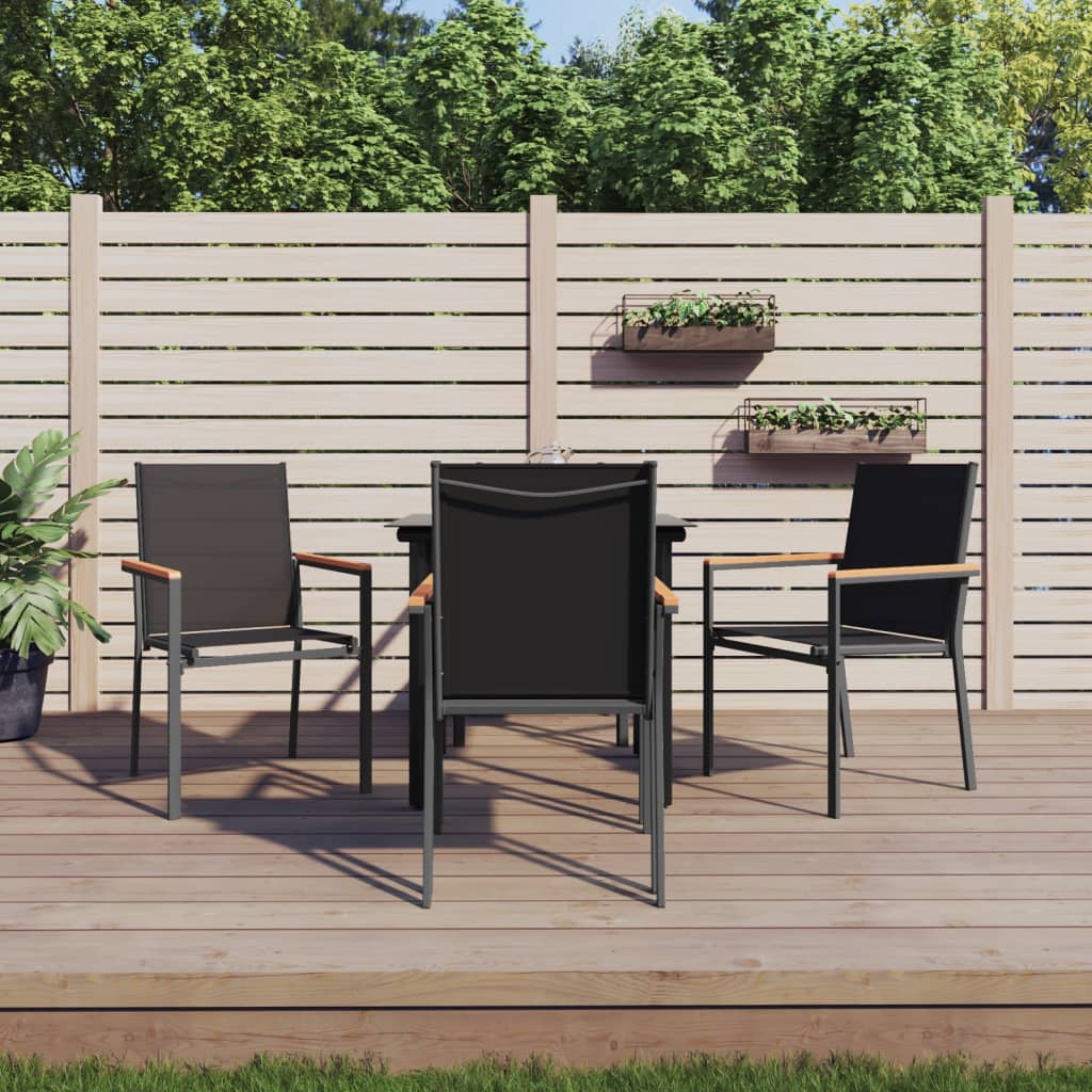 5 Piece Garden Dining Set Black Textilene And Steel
