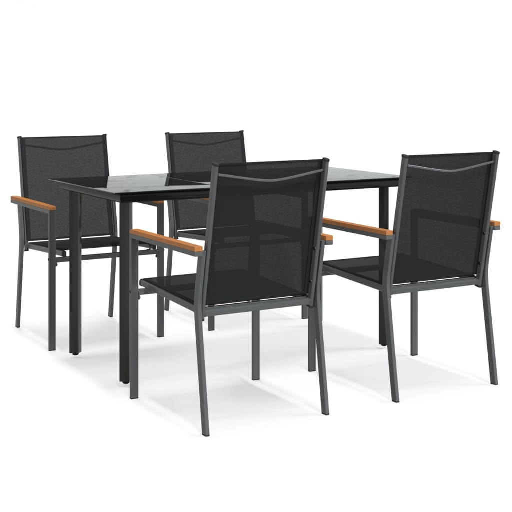 5 Piece Garden Dining Set Black Textilene And Steel