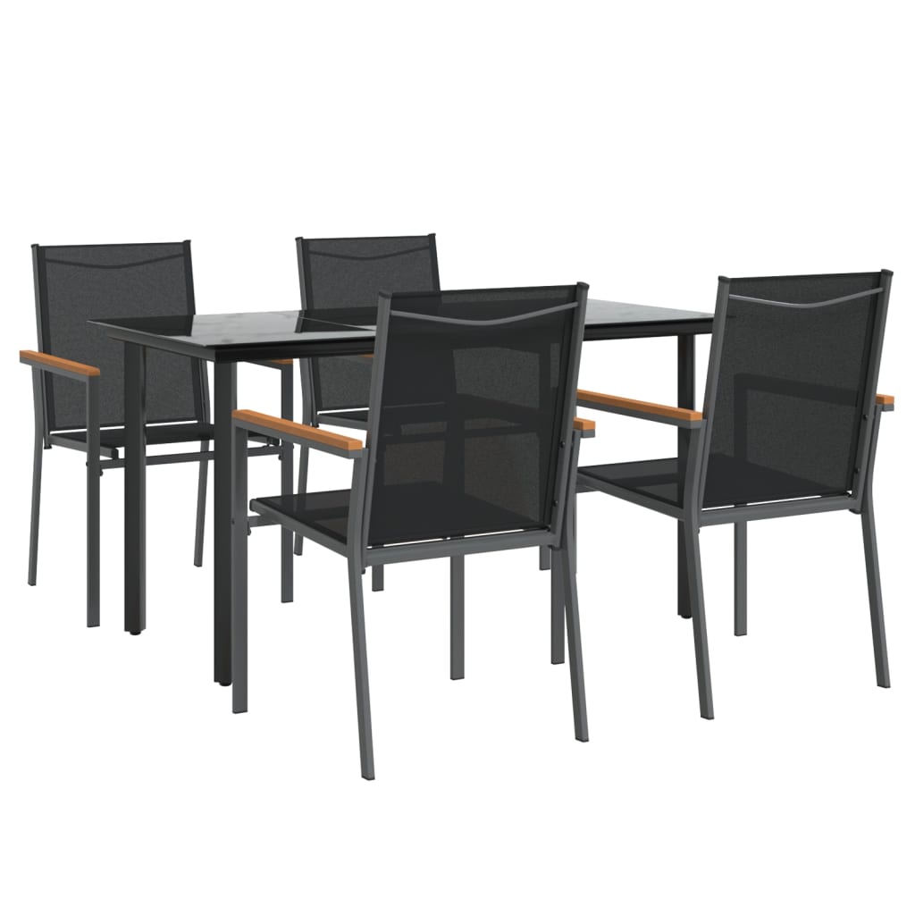 5 Piece Garden Dining Set Black Textilene And Steel